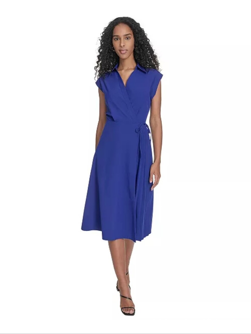 Calvin Klein NWT Blue Wrap Midi Dress Size 4 Sleeveless Belted $134 Timeless
